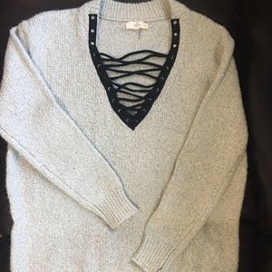 Boutique Lace Up Oversized Sweater